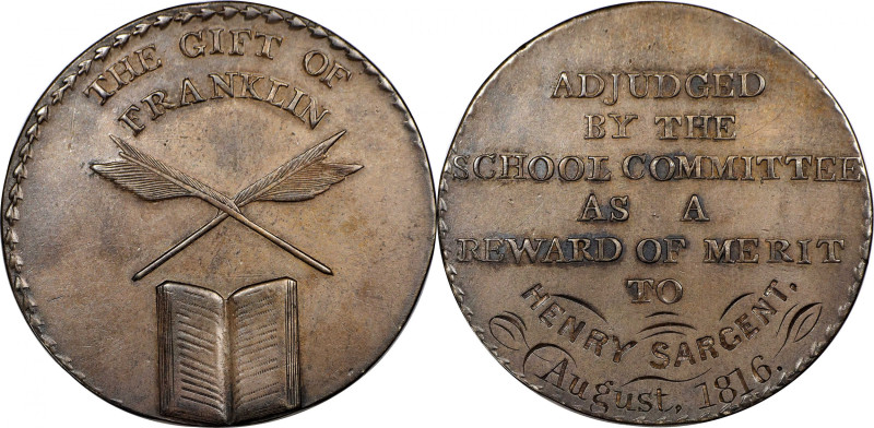 1816 Boston Schools Medal. Greenslet GM-352. Rarity-5. Silver. Plain Edge. Extre...