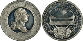1889 Inaugural Centennial Brooklyn Bridge Medal, with Sun. By George Hampden Lovett. Musante GW-1087A, Douglas-7A. White Metal. Mint State.
51 mm.
F...