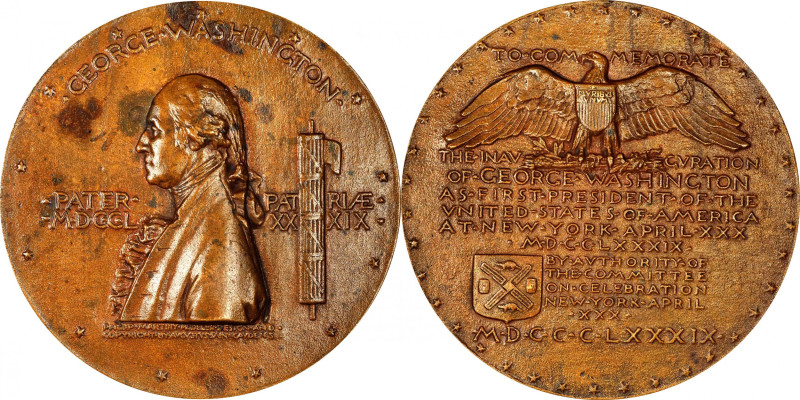 1889 Inaugural Centennial Medal. By Augustus Saint-Gaudens and Philip Martiny. M...