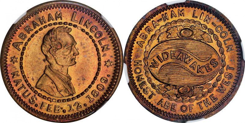 Undated (1860) Abraham Lincoln Wide Awakes Campaign Medalet. Cunningham 1-750B, ...