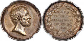 "1865" U.S. Mint Abraham Lincoln Memorial Medalet. By Anthony C. Paquet. Cunningham 9-680S, King-287, Julian PR-36. Silver. AU Details--Reverse Damage...