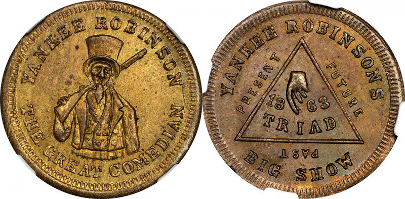 Illinois--Peoria. 1863 Yankee Robinson. Fuld-692A-3b. Rarity-8. Brass. Reeded Ed...