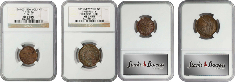 New York--New York. Lot of (2) Civil War Store Cards. Copper. Plain Edge. (NGC)....