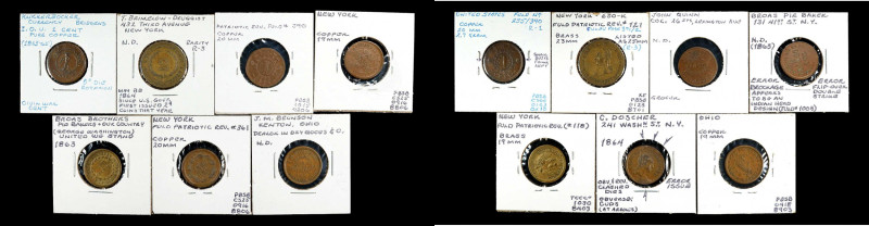 Lot of (7) Civil War Tokens.
Included are: (1) Patriotic; and (6) store cards, ...