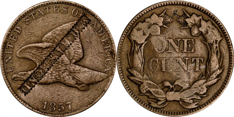 W.H. HAMMOND within a toothed cartouche on the obverse of an 1857 Flying Eagle c...