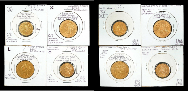 Lot of (4) Counterstamped U.S. Gold Coins. Brunk-Unlisted.
Includes a Very Fine...