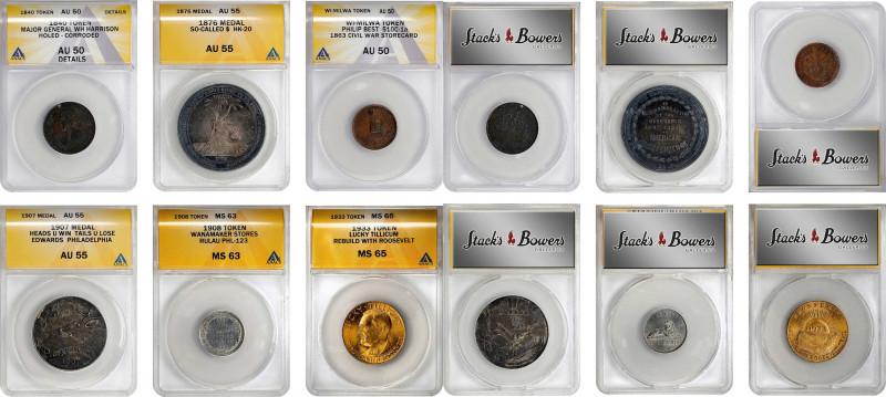 Lot of (6) Medals and Tokens. (ANACS).
Included are: Campaign Medal: 1840 Willi...