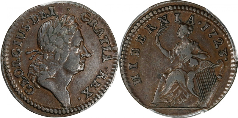 1723 Wood's Hibernia Halfpenny. Martin 4.104-Gb.1, W-13120. Rarity-6. EF-45 (PCG...