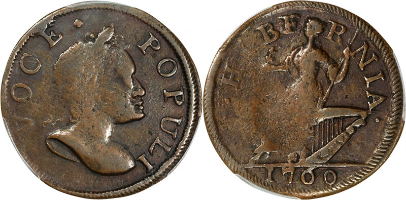 1760 Voce Populi Halfpenny. Nelson-2, W-13820. Rarity-3. "1700." VF Details--Cle...