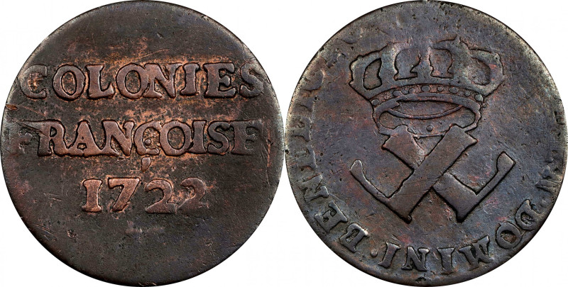 1722/1 Sou, or 9 Deniers. La Rochelle Mint. Martin 2.30-C.10, W-11835. Rarity-7....