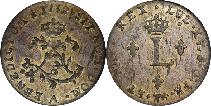 1739-A Sou Marque. Paris Mint. Vlack-17b. Rarity-6. Second Semester. AU-58 (NGC)...