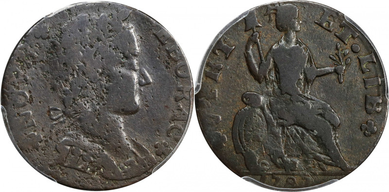 1787 Nova Eborac Copper. W-5760. Rarity-3. Medium Bust, Seated Figure Right. Fin...