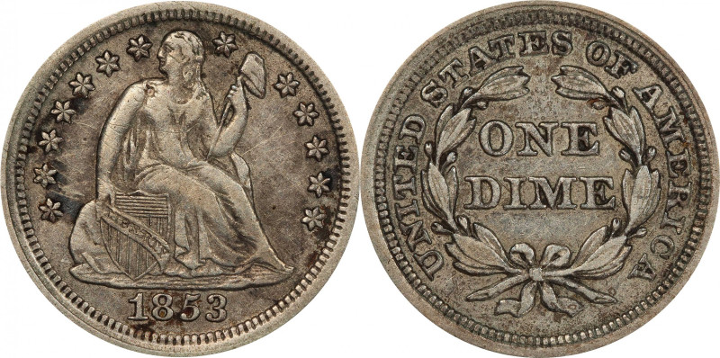 1853 Liberty Seated Dime. No Arrows. Fortin-101. Rarity-4. EF Details--Scratch (...