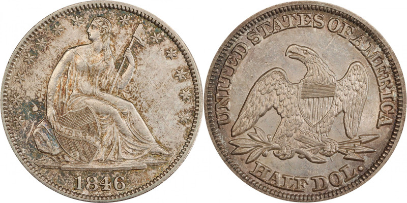 1846 Liberty Seated Half Dollar. WB-5. Rarity-3. Medium Date. Misplaced Date, So...