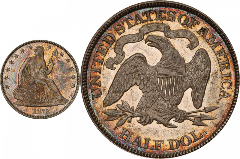 1872 Liberty Seated Half Dollar. WB-8. Rarity-3. Repunched Date. AU-58 (PCGS). C...