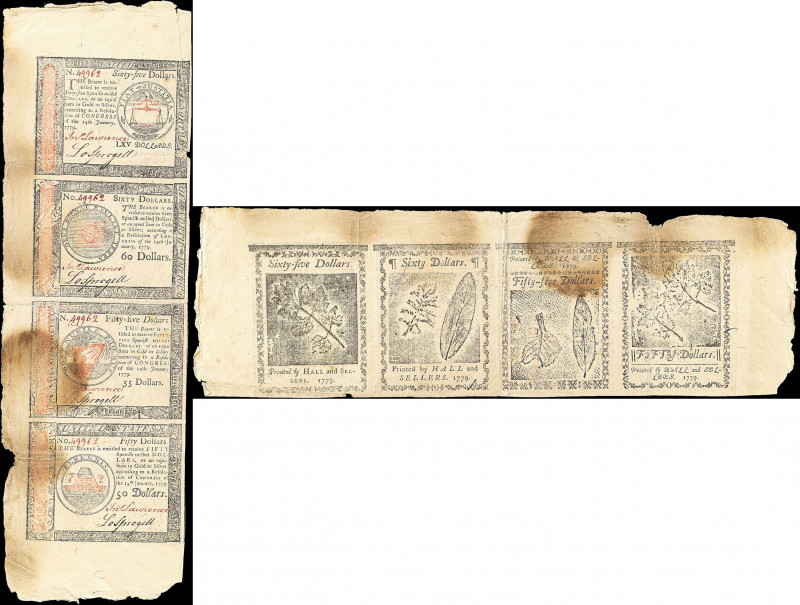 Partial Sheet of (4). CC-97-98-99-100. Continental Currency. 1779. $50-$55-$60-$...