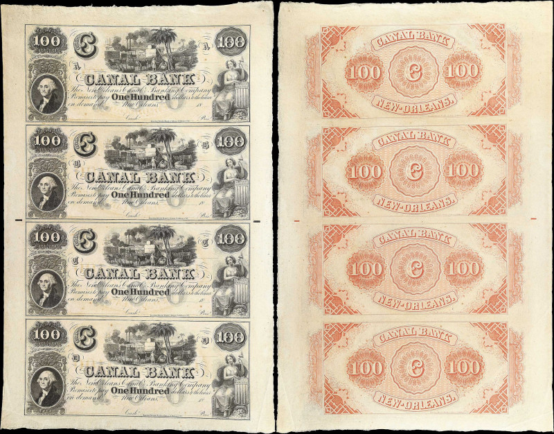 Uncut Sheet of (4). New Orleans, Louisiana. Canal Bank. 18xx. $100-$100-$100-$10...