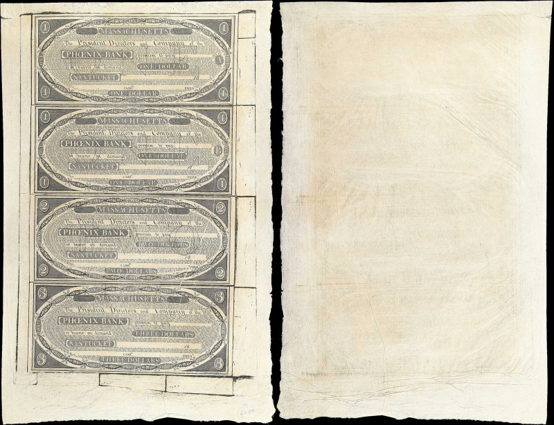 Uncut Sheet of (4). Nantucket, Massachusetts. Phoenix Bank. 18xx. $1-$1-$2-$3. E...