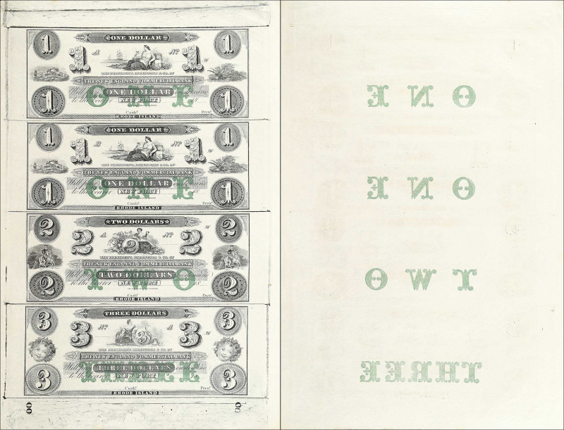 Uncut Sheet of (4). Newport, Rhode Island. The New England Commercial Bank. 18xx...