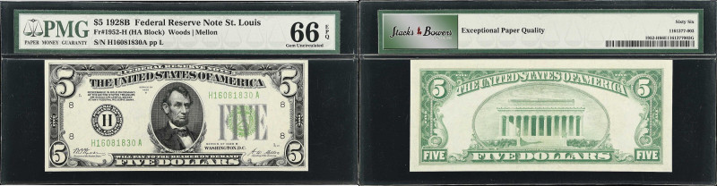 Fr. 1952-H. 1928B $5 Federal Reserve Note. St. Louis. PMG Gem Uncirculated 66 EP...