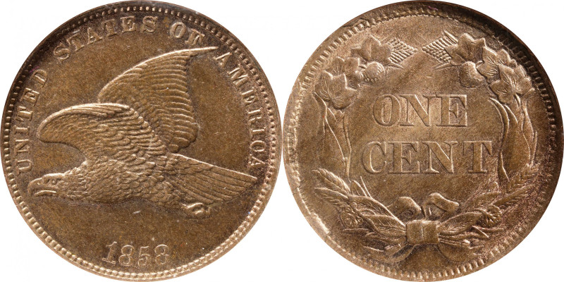 1858 Flying Eagle Cent. Small Letters, Low Leaves (Style of 1858), Type II. MS-6...