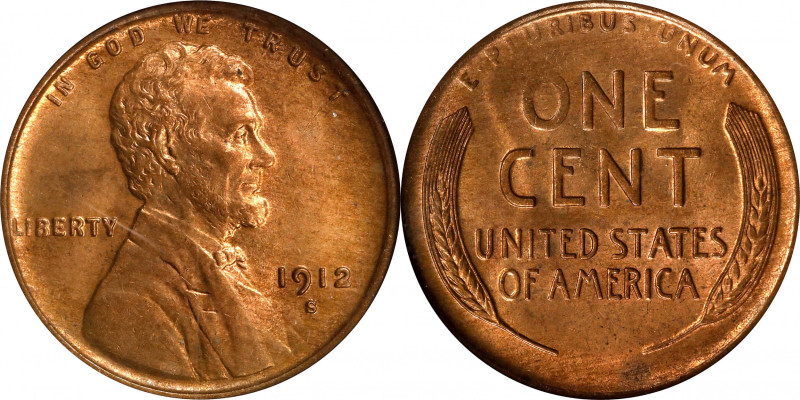 1912-S Lincoln Cent. MS-64 RD (NGC).
PCGS# 2458. NGC ID: 22BC.
From the Robert...