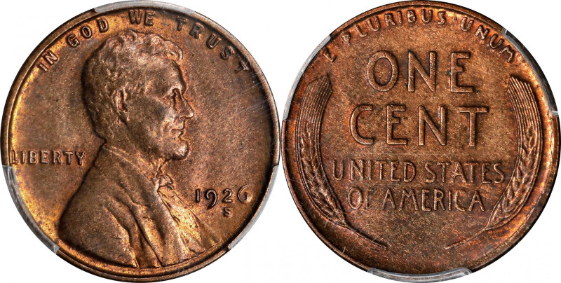 1926-S Lincoln Cent. MS-63 RB (PCGS).
PCGS# 2574. NGC ID: 22CL.

Estimate: $8...