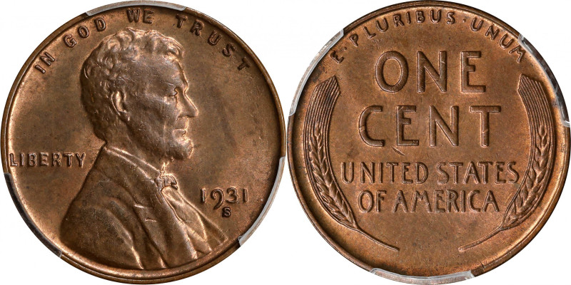 1931-S Lincoln Cent. MS-64 RB (PCGS).
PCGS# 2619. NGC ID: 22D4.
From the Joyce...