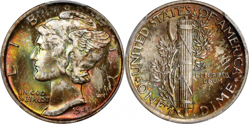 1943-S Mercury Dime. MS-67+ (PCGS).
PCGS# 5048. NGC ID: 23KA.
From the Joyce C...