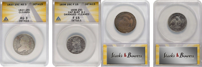 Lot of (2) Capped Bust Quarters. (ANACS).
Included are: 1820 Large 0, AG-3 Deta...