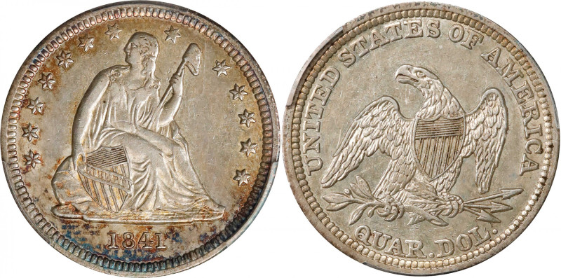 1841 Liberty Seated Quarter. Briggs 2-A. Doubled Die Reverse. AU-50 (PCGS).
PCG...