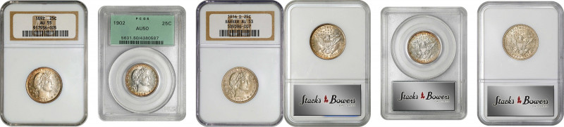 Lot of (3) Certified Barber Quarters.
Included are: 1892 Type II Reverse, AU-55...