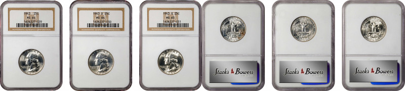 1943 Washington Quarter. PDS Set. (NGC).
All examples are individually graded a...