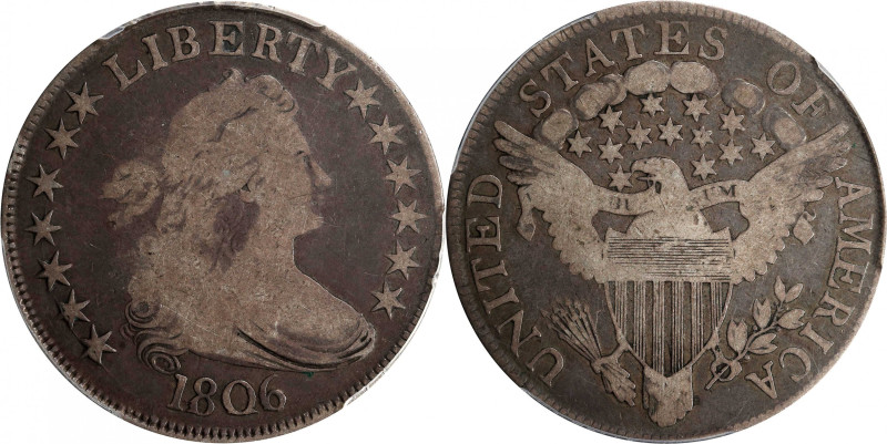 1806 Draped Bust Half Dollar. O-116, T-20. Rarity-3. Pointed 6, Stem Through Cla...