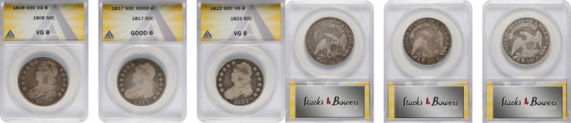 Lot of (3) Capped Bust Half Dollars. Lettered Edge. (ANACS).
Included are: 1808...