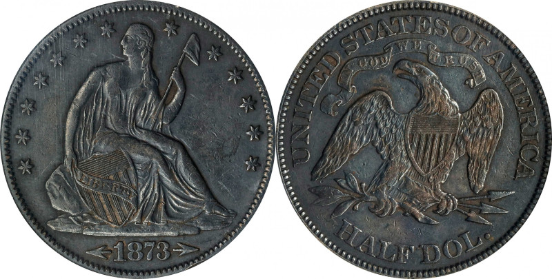 1873 Liberty Seated Half Dollar. Arrows. WB-106. Large Arrows. EF-45 (ANACS).
P...