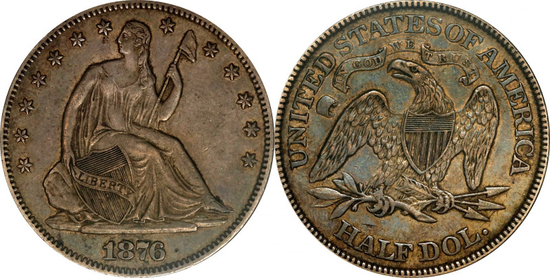 1876 Liberty Seated Half Dollar. Type I Reverse. WB-106, FS-301. Repunched Date,...