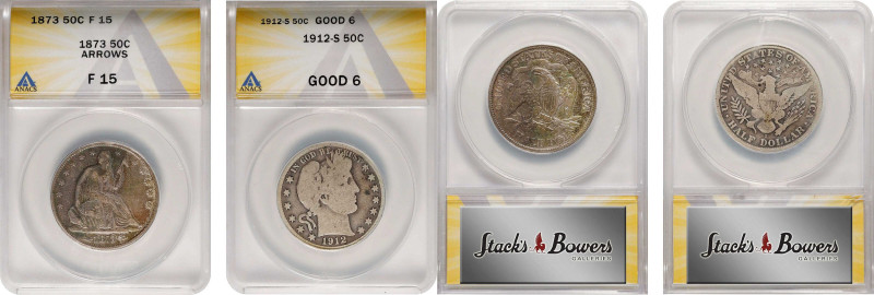 Lot of (2) Liberty Seated and Barber Half Dollars. (ANACS).
Included are: 1873 ...