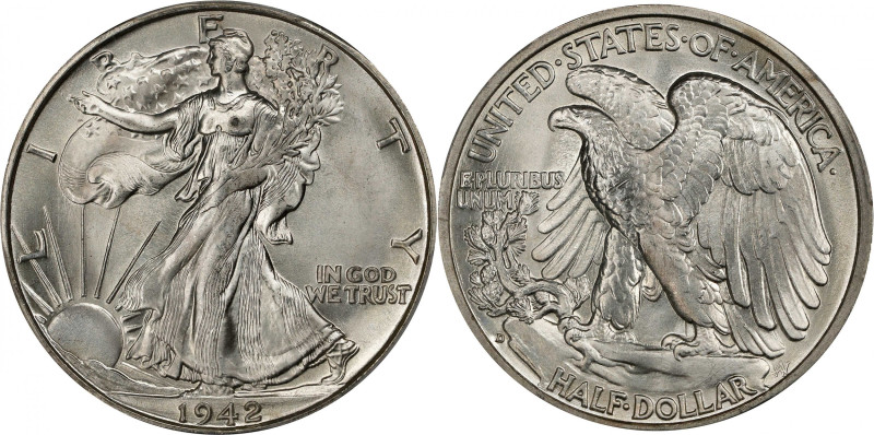 1942-D Walking Liberty Half Dollar. MS-66 (PCGS).
PCGS# 6615. NGC ID: 24S7.
Fr...