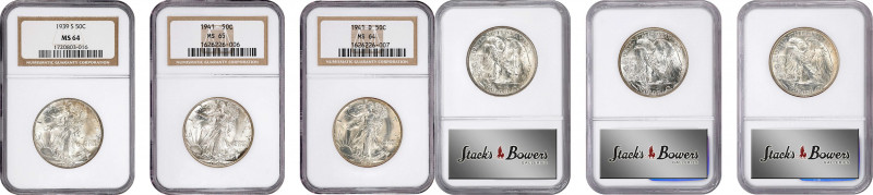 Lot of (3) Middle and Late Date Walking Liberty Half Dollars. (NGC).
Included a...