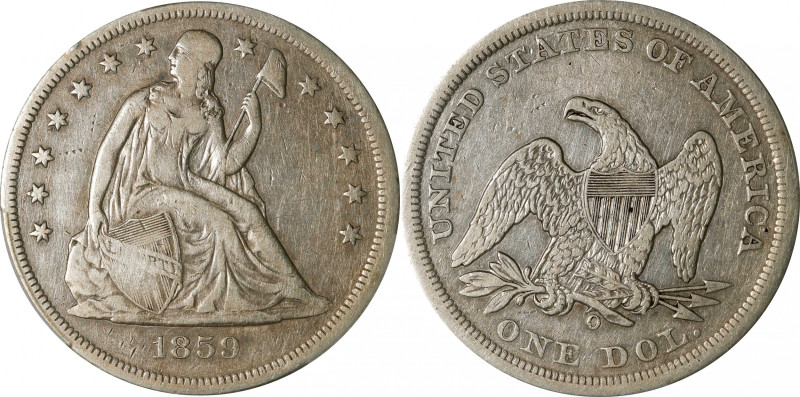 1859-O Liberty Seated Silver Dollar. OC-1. Rarity-1. VF Details--Cleaned (PCGS)....