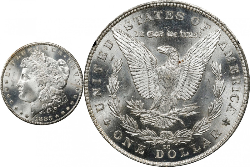 1883-CC GSA Morgan Silver Dollar. MS-64 (NGC).
The original box and card are no...