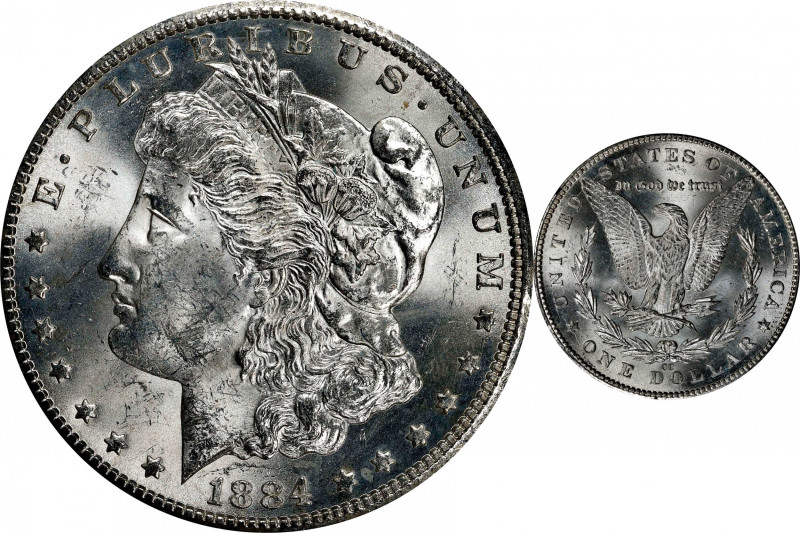 1884-CC GSA Morgan Silver Dollar. Mint State (Uncertified).
The original box an...