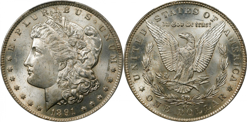 1891-CC Morgan Silver Dollar. VAM-3. Top 100 Variety. Spitting Eagle. MS-63 (PCG...