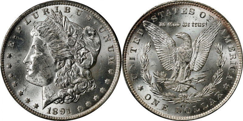 1891-CC Morgan Silver Dollar. VAM-3. Top 100 Variety. Spitting Eagle. MS-63 (PCG...