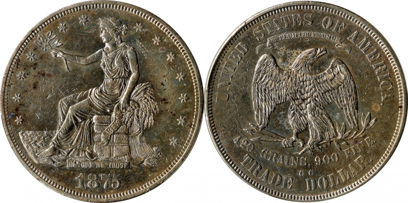 1875-CC Trade Dollar. Type I/I. AU Details--Harshly Cleaned (PCGS).
PCGS# 7038....