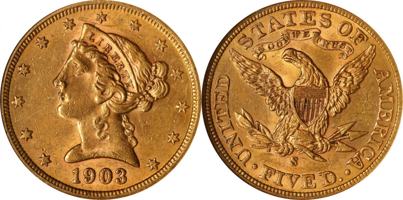 1903-S Liberty Head Half Eagle. MS-61 (NGC).
PCGS# 8408. NGC ID: 25Z3.
From th...