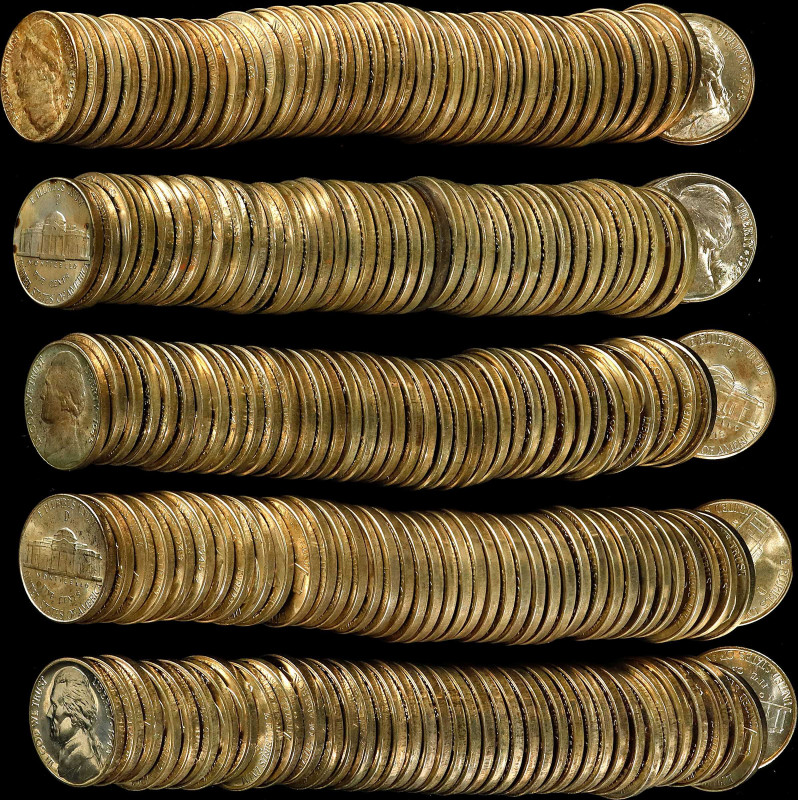 Lot of (5) Rolls of Wartime Jefferson Nickels. Mint State (Uncertified).
All ar...