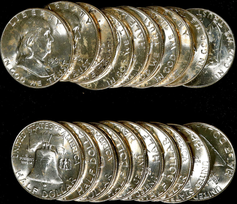 Roll of 1961-D Franklin Half Dollars. Mint State (Uncertified).
A plastic tube ...