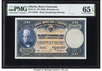 Albania Banca Nazionale D'Albania 20 Franka Ari ND (1926) Pick 3a PMG Gem Uncirculated 65 EPQ. A bright, well margined example of this early Albanian ...